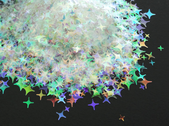 Load image into Gallery viewer, Iridescent Four Point Stars Glitter, 2mm, 4mm and 5mm mix, Solvent Resistant Glitter
