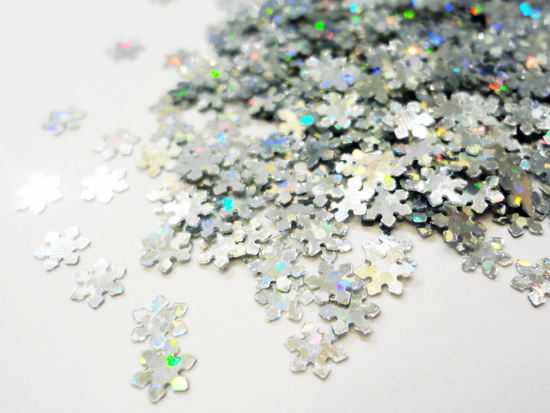 Holographic Silver Snowflake Sequins, 5mm