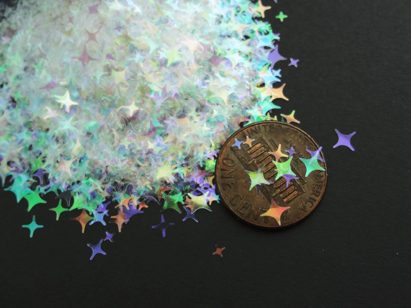 Iridescent Four Point Stars Glitter, 2mm, 4mm and 5mm mix, Solvent Resistant Glitter