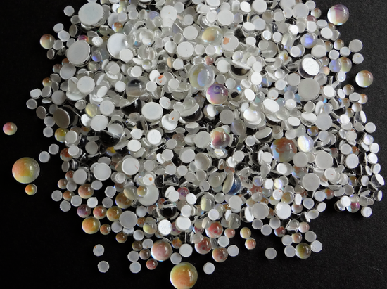 Iridescent White Glass Bubble Effect Flatbacks, 1mm to 5mm Mixed Sizes