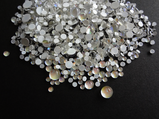 Iridescent White Glass Bubble Effect Flatbacks, 1mm to 5mm Mixed Sizes