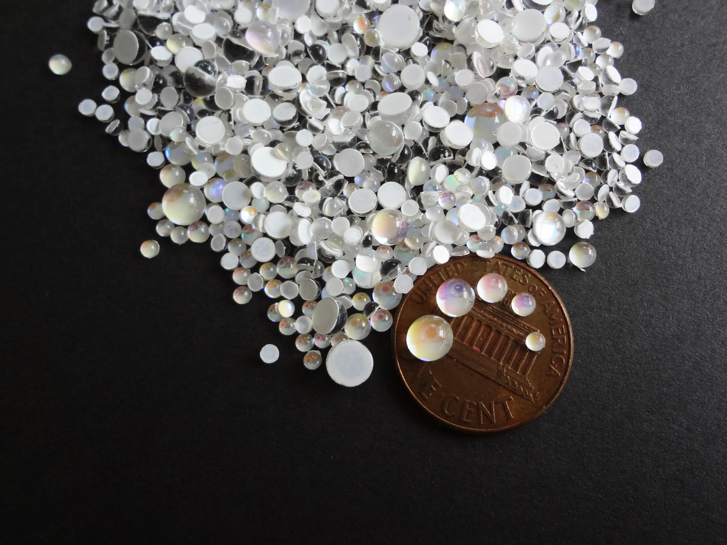 Iridescent White Glass Bubble Effect Flatbacks, 1mm to 5mm Mixed Sizes