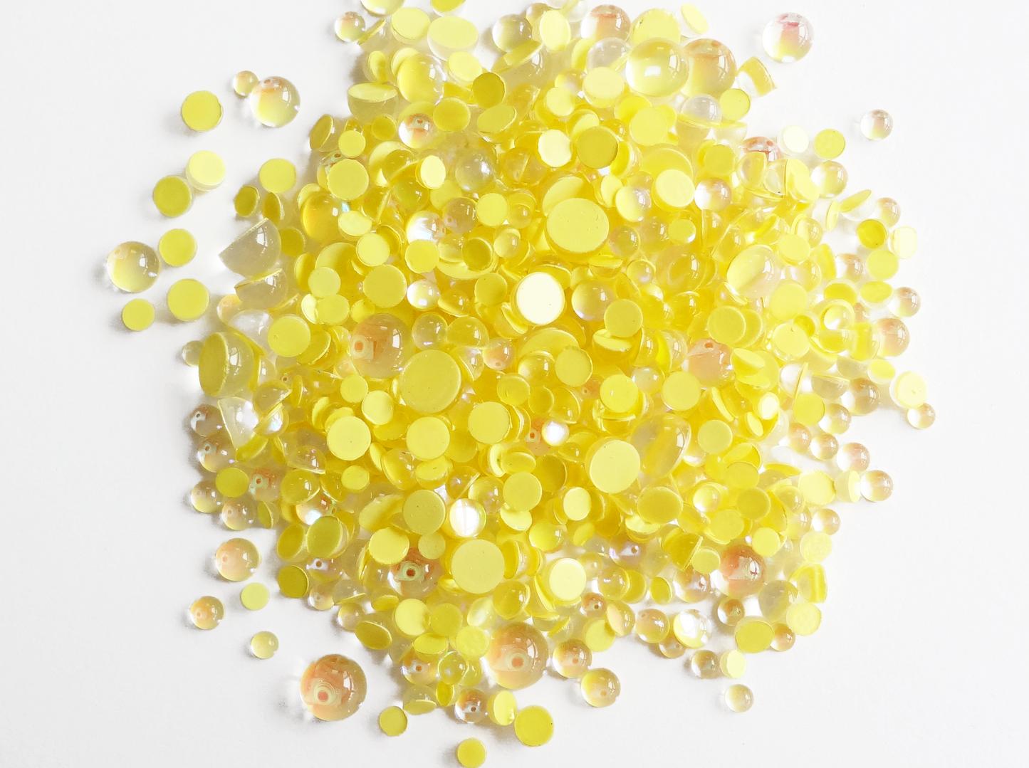 Iridescent Yellow Glass Bubble Effect Flatbacks, 1mm to 5mm Mixed Sizes