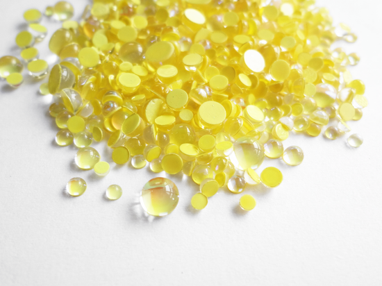 Iridescent Yellow Glass Bubble Effect Flatbacks, 1mm to 5mm Mixed Sizes