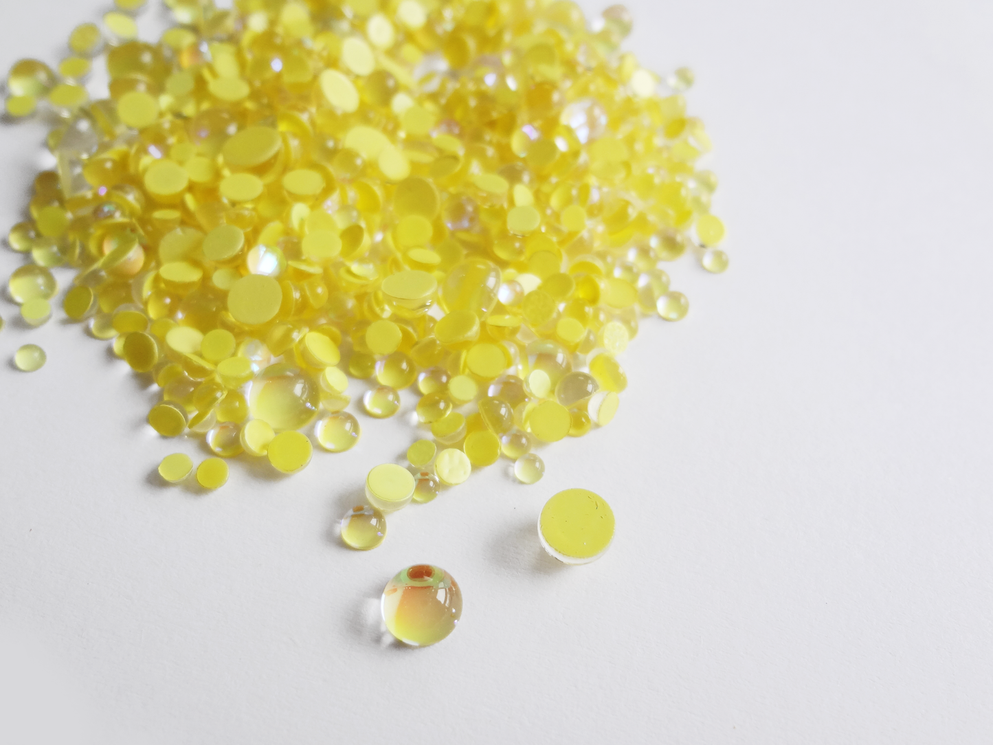 Iridescent Yellow Glass Bubble Effect Flatbacks, 1mm to 5mm Mixed Sizes