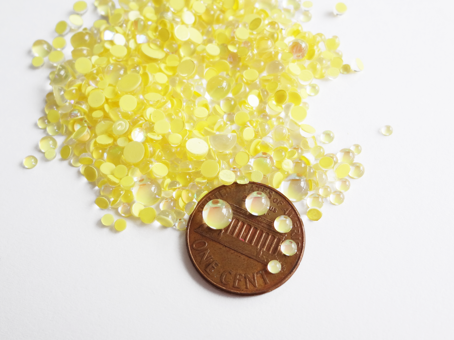 Iridescent Yellow Glass Bubble Effect Flatbacks, 1mm to 5mm Mixed Sizes